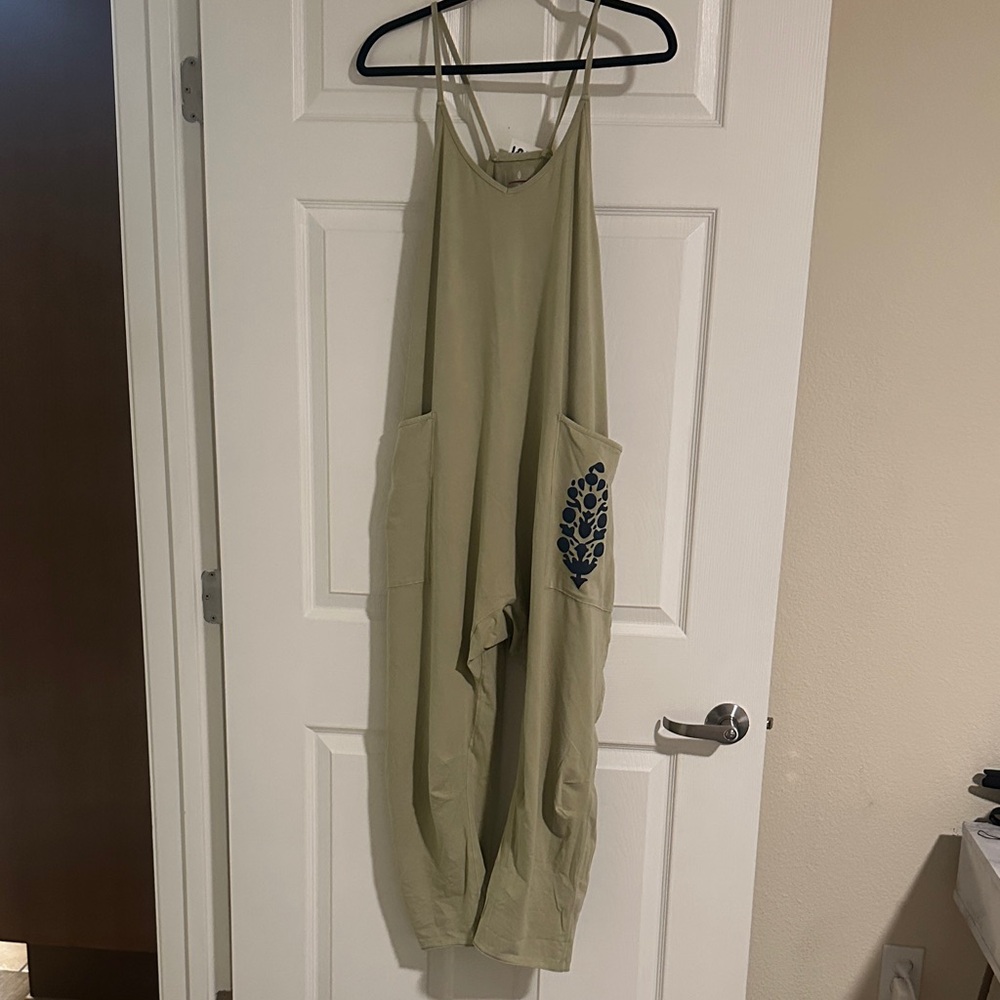 Free people Beige Jumpsuit with Blue Pocket